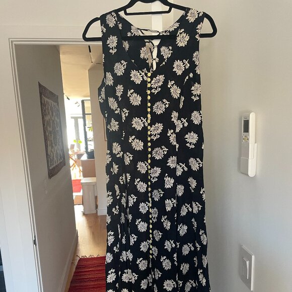 VINTAGE 90s Spengler Sleeveless Lace up Midi Floral Dress in Size XL - Picture 2 of 6